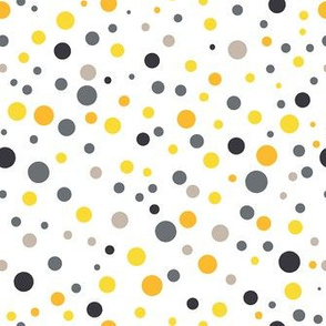 Grey and yellow pastel dots on white