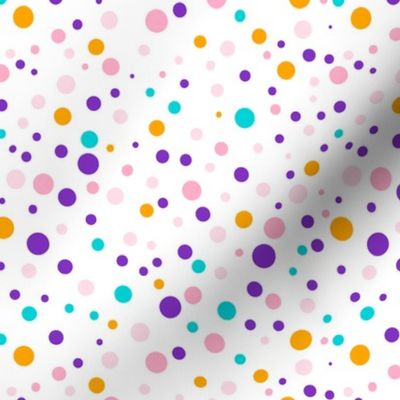 Colorful happy orange violet pink dots on white 