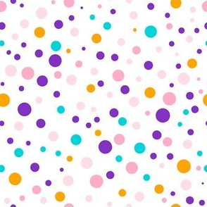 Colorful happy orange violet pink dots on white 