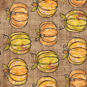 Groovy Fall Pumpkins on burlap rotated - large scale