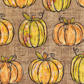 Groovy Fall Pumpkins on burlap - large scale
