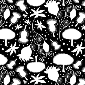Alien Fantasy Garden (Abstact) - white on black