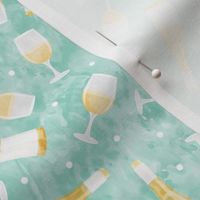 White wine - wine glasses and bottles - aqua - LAD20