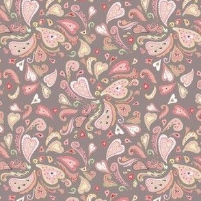 Ditsy Heart Paisley Coral and Taupe