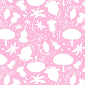 Alien Fantasy Garden (Abstact) - white on pastel pink