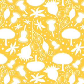 Alien Fantasy Garden (Abstact) - white on sunshine yellow