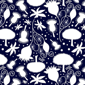 Alien Fantasy Garden (Abstact) - white on midnight blue 