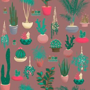 Pretty Pots and Botanicals on Pink - medium  scale