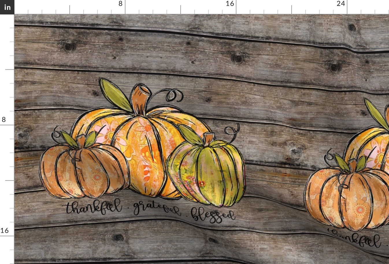 Thankful Grateful Blessed Pumpkins on Barnwood 18 inch square