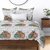 Thankful Grateful Blessed Pumpkins on Shiplap 18 inch square