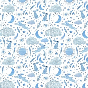 Harvest Moon Hares - China blue on white