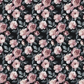 Old Fashioned Moody Roses in Dusty Pink and Grey - micro print
