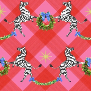 Large Holiday Zebras with wreaths on Plaid