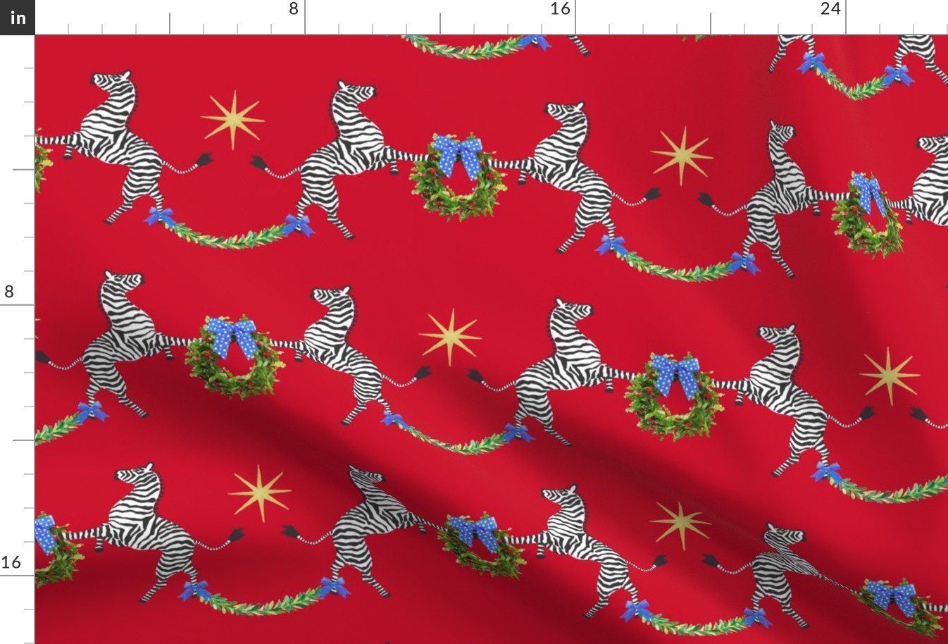 Medium Holiday Zebras with Wreaths on Red