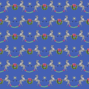 Small Holiday Zebras with wreaths on Blue 