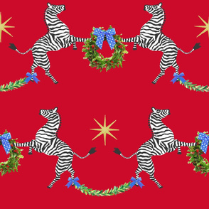 Large  Holiday Zebras with wreaths on Plaid