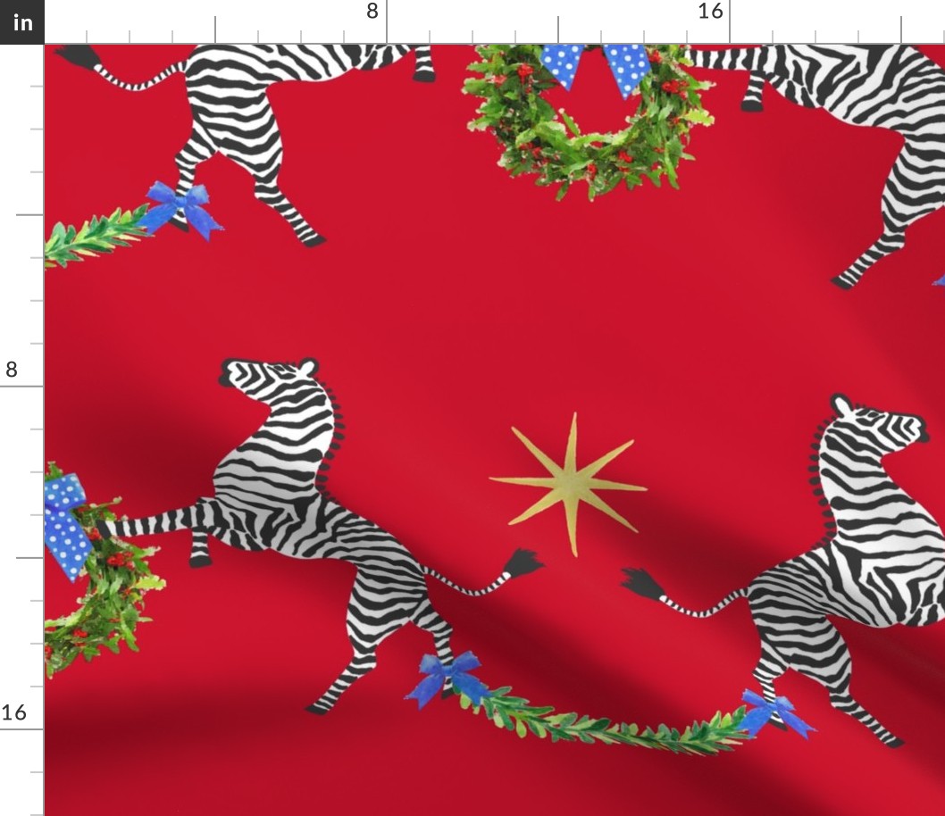 Large  Holiday Zebras with wreaths on Plaid