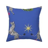 Large Holiday Zebras with wreaths on Blue 