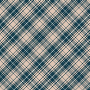 Neutral Navy and Beige Diagonal Plaid