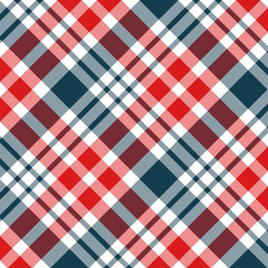 Large Red, White, and Blue Diagonal Plaid