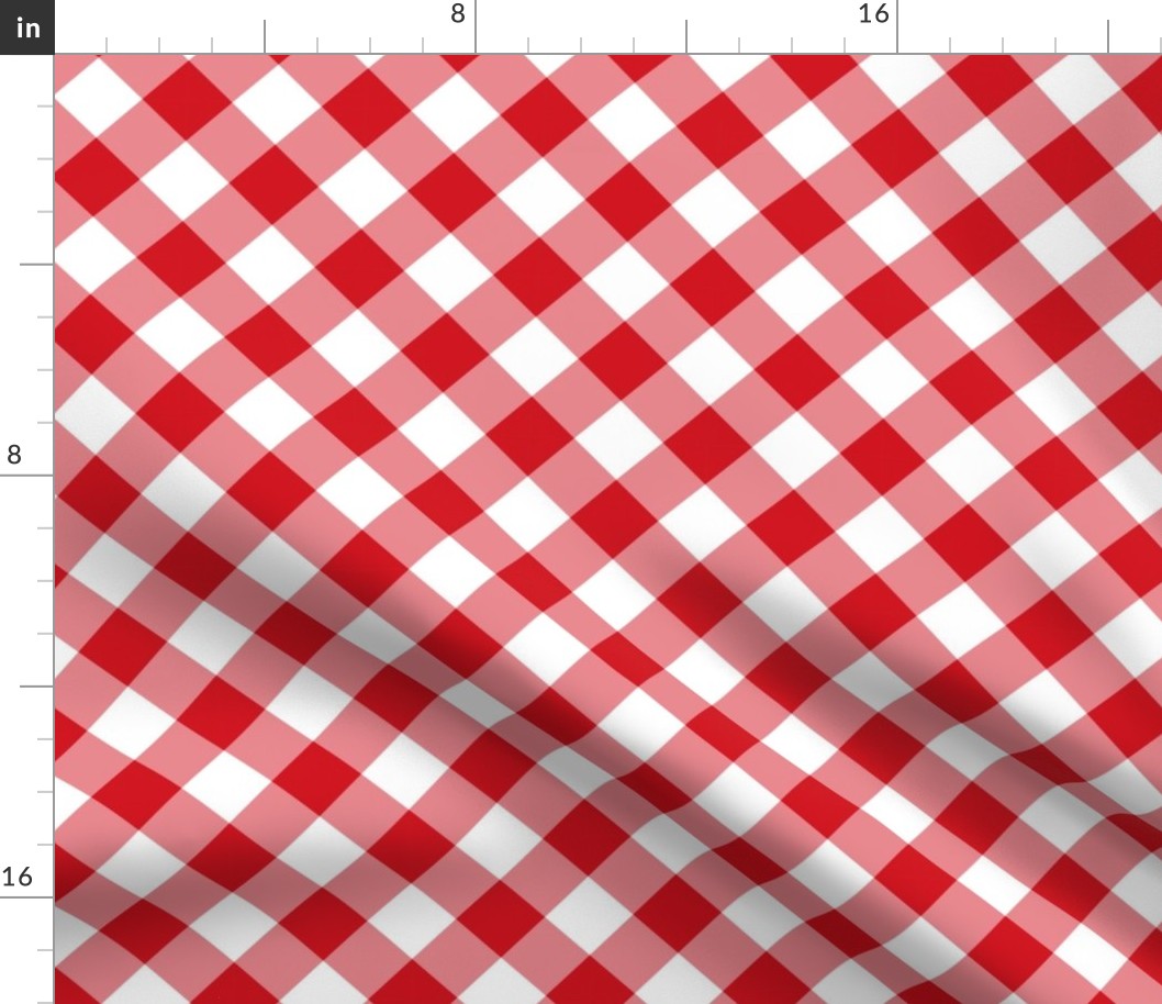 Red and White Diagonal Gingham - Large Scale