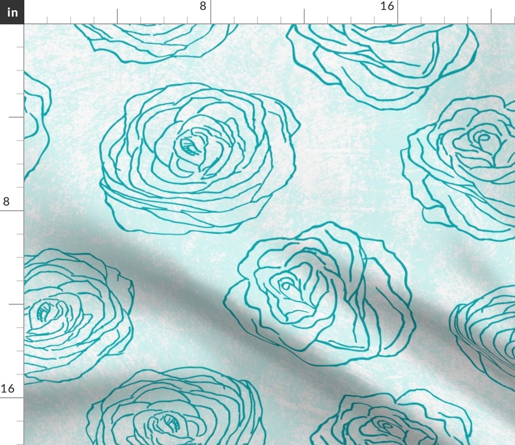 Textured Teal Roses on Teal