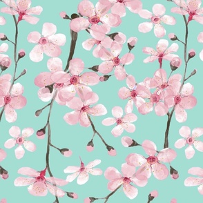 cherry blossom tea towel in pink and mint, a  great to step into  2023, and celebrate the New Year ahead . 
