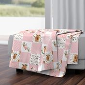 4.5" Pink spring floral highland cow cheater quilt