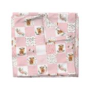 4.5" Pink spring floral highland cow cheater quilt