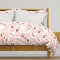 4.5" Pink spring floral highland cow cheater quilt