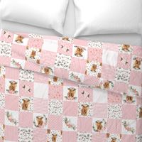 4.5" Pink spring floral highland cow cheater quilt