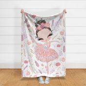 54x72" pink glitter floral ballerina pink dress and brown hair