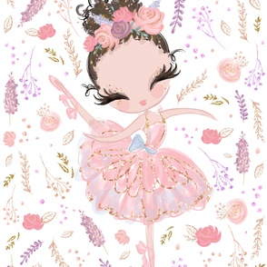54x72" pink glitter floral ballerina pink dress and brown hair