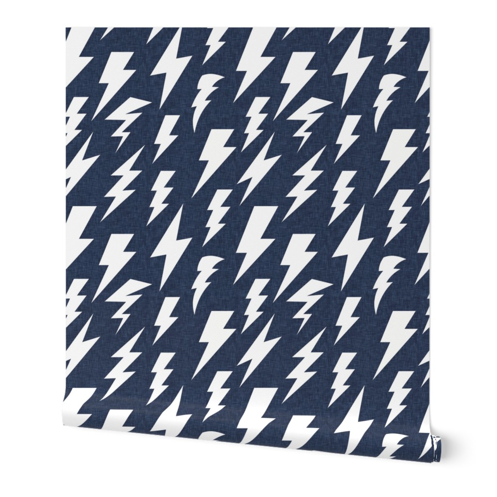 lightning bolts navy linen - 1.5 inch bolt