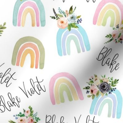 2" blush floral watercolor rainbow on white personalized