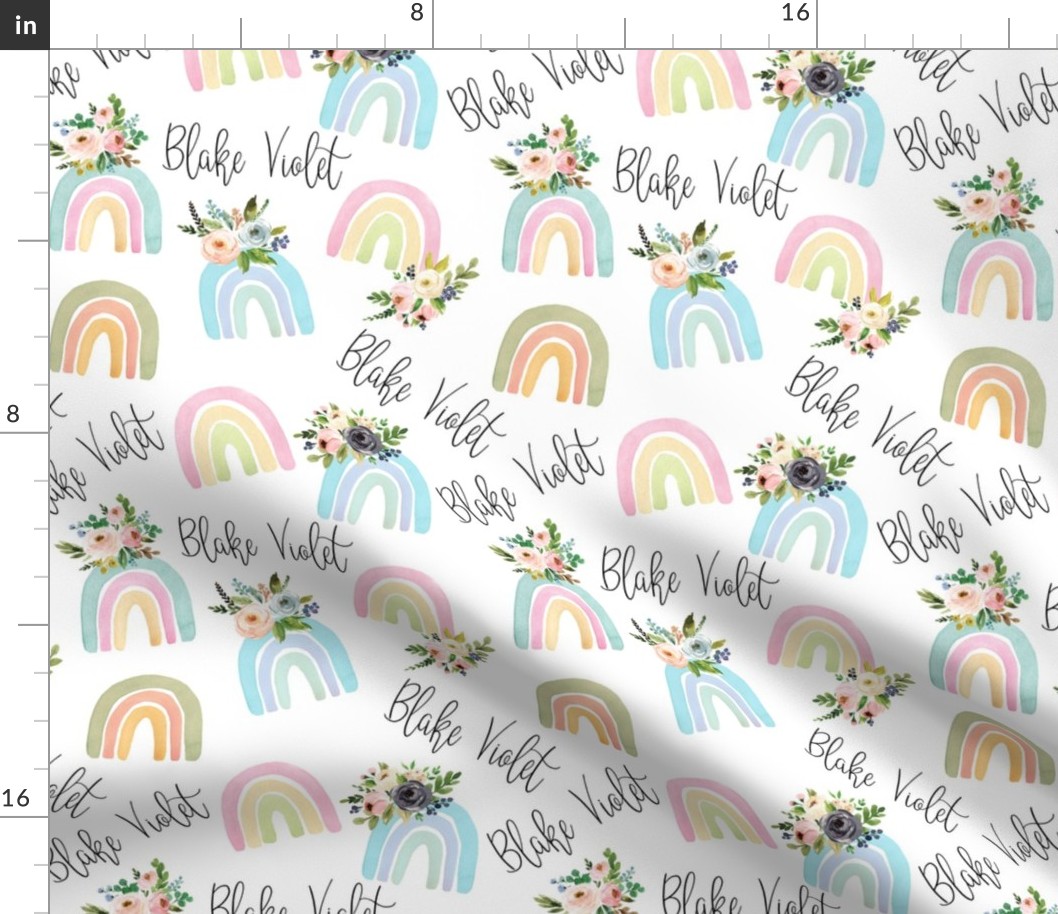 2" blush floral watercolor rainbow on white personalized
