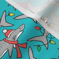 Christmas Holidays Winter Sharks Shark Grey on Blue