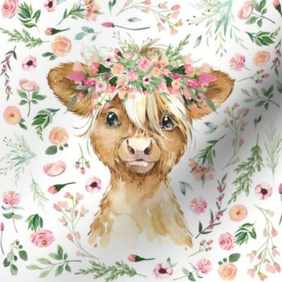 8" patch floral baby highland cow