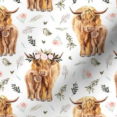 3.5" pink spring highland cow floral