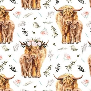 7 pink highland cows with leaves and Fabric