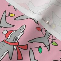 Christmas Holidays Winter Sharks Shark Grey on Pink