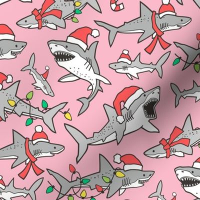 Christmas Holidays Winter Sharks Shark Grey on Pink