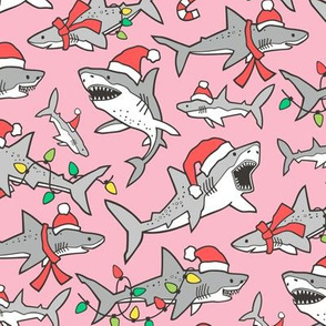Christmas Holidays Winter Sharks Shark Grey on Pink