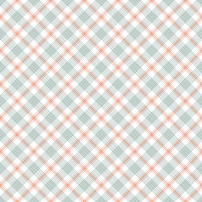 Peach and Mint Diagonal Plaid on White - Medium Scale