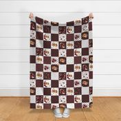 6" maroon floral highland cow cheater quilt - rotated