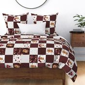 6" maroon floral highland cow cheater quilt - rotated