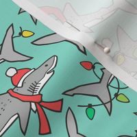 Christmas Holidays Winter Sharks Shark Grey onChristmas Holidays Winter Sharks Shark Grey on Mint Green