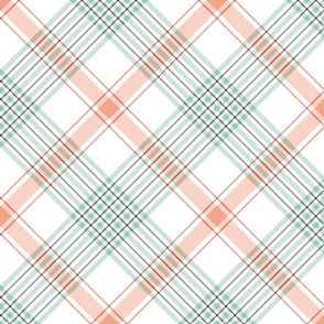 Peach and Mint Diagonal Plaid on White - Large Scale