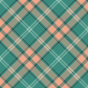 Teal and Peach Diagonal Plaid - large scale