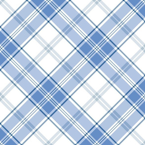 Blue and White Diagonal Plaid - large scale